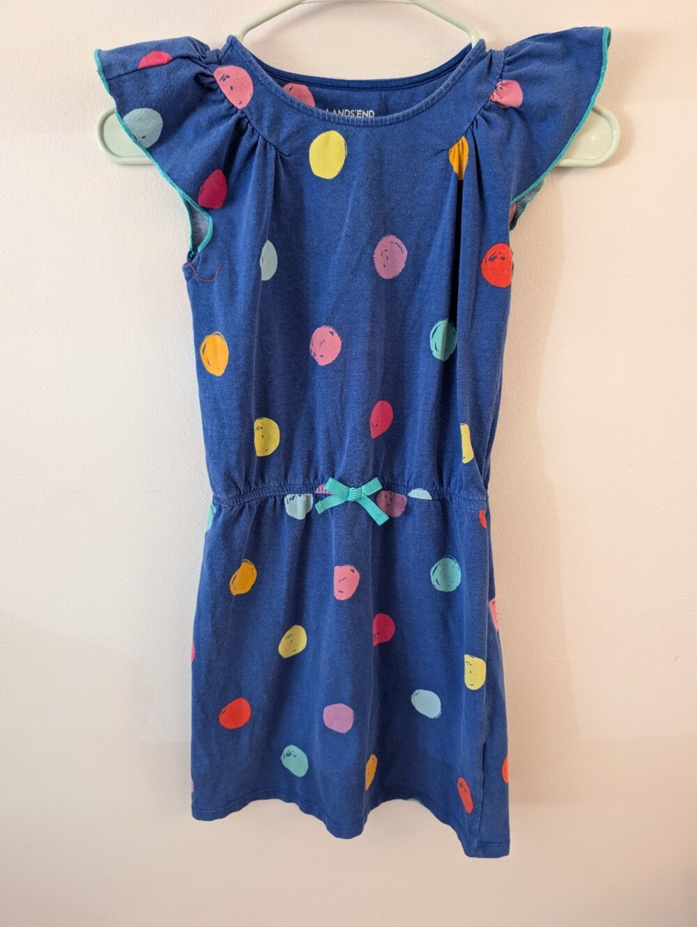 Polka Dot Cap Sleeve Lands End Girls Dress Size Small (7/8)